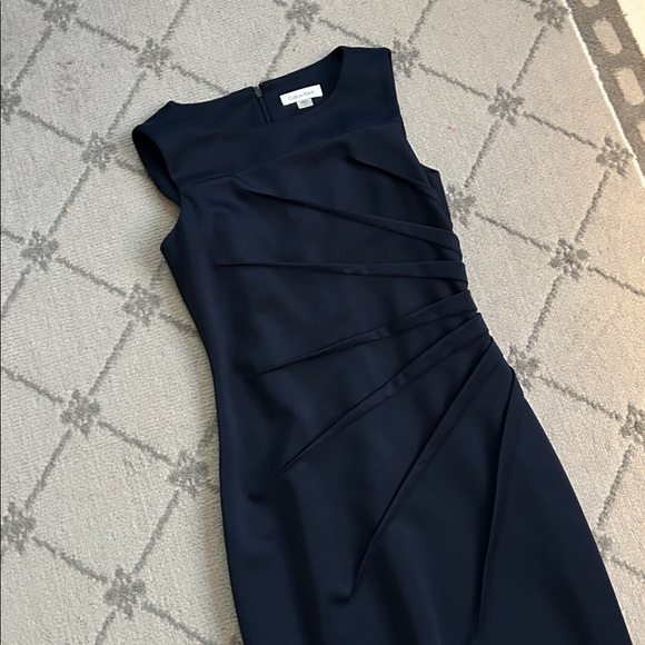 Calvin Klein Navy Blue Midi Cocktail Sheath Dress - Picture 2 of 7